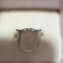 天然石　ローズクォーツ指輪、シルバー真鍮