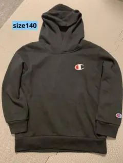 Champion チャンピオン キッズ パーカー 140 ブラック 黒 刺繍ロゴ