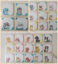 ​【一点物】ちょこんと飾れる豆色紙アート 手描き原画（犬、猫、イルカ）3枚セット