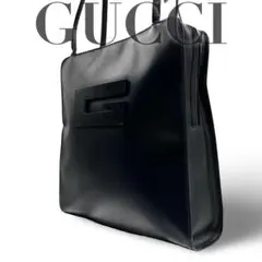 【ヴィンテージ】グッチ　ショルダーバッグ　トート　デカGロゴ　オールレザー　黒