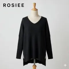 美品 ROSIEE ロージー Vネック リブニット チュニック ブラック L