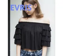 EVRISエヴリス オフショルダー ティアードフリルブラウス ブラック FREEのサムネイル