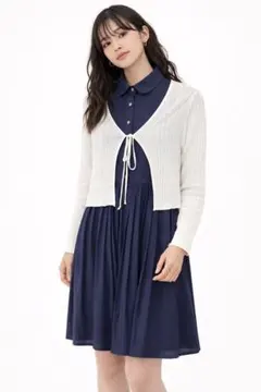 ホワイトリブ編みカーディガン 2点セット