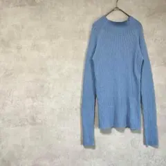 アジュガ　長袖ニット　クルーネット　サムホール　青系　リブ　春秋冬　薄手
