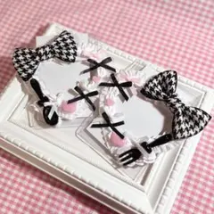 量産型 ホイップデコ 硬質ケース 千鳥柄 レース ねこ 黒 平成女児 b8 6