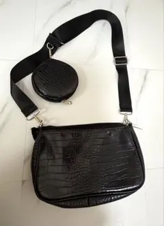 ブラック クロコダイル風 ショルダーバッグ