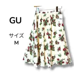 【新品タグ付】GU イージープリーツスカート フラワー 花柄 オフホワイト Mのサムネイル