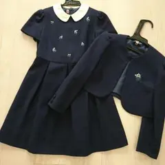 【クリーニング済】ファミリア 130cm ワンピース&ボレロ 紺セレモニー 式