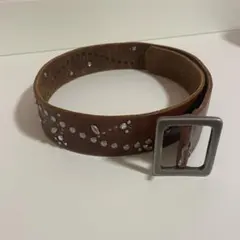 レザー メタル スタッズ ベルト ブラウン y2k