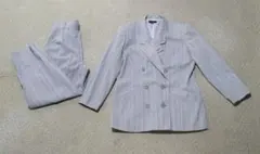 スーツ　ジャケット　パンツ　セット　ストライプ　グレー×ホワイト　白　レディース