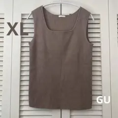 GU リブスクエアネックニットタンクトップ32:ベージュ　XL