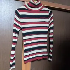 ストライプ タートルネックニット 長袖