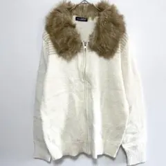 【ファーニットパーカー】y2K/カーディガン/羽織り/セーター/襟取り外し可/L