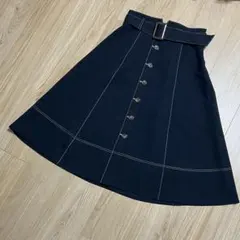 ブラックネイビー フレアスカート Lサイズ ボタン付き