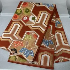 幾何学模様 六通柄袋帯 オレンジ系0110