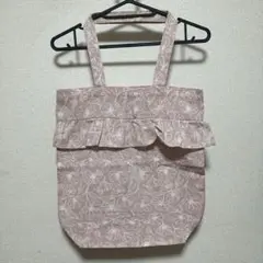 花柄 フリル トートバッグ ピンク