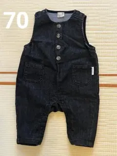【美品】petit main ダークデニムロンパース