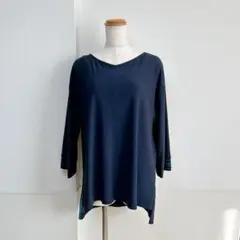 R-ISM リズム 七分袖 カットソー トップス ネイビー サイドスリット