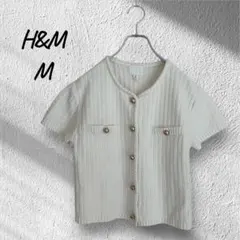【美品】H&M ホワイト ショートスリーブカーディガン　ボレロ　M 大人可愛い