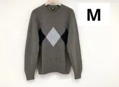 UNIQLO プレミアムラムクルーネックセーター アーガイル ダイヤ柄 ニットM