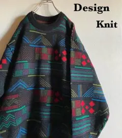 古着希少　希少デザイン　VINTAGE 総柄　ニット　セーター　古着男子