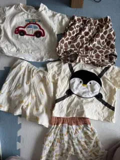 80サイズ 夏用ベビー服セット｜半袖Tシャツ2枚＋パンツ3枚
