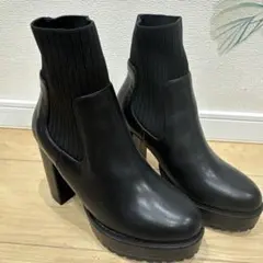 黒 ニットソックススタイル ブーティ