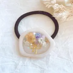 旧★レジンヘアゴム クリップ　不規則　マーブル　花束　ブーケ　ビジュー