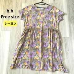 h.b エイチビー インド製 花柄 ボタニカル フレンチスリーブ ワンピース Fのサムネイル