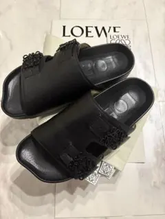 正規品ロエベアナグラムユニセックスサンダル41 黒ブラック本革