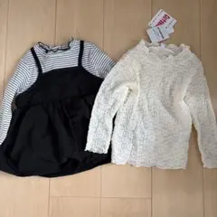 ストライプとニットのレイヤードトップス