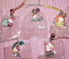 ​【未使用】ご当地キティ ストラップ 5点セット 大阪城 京都タワー みかん 他