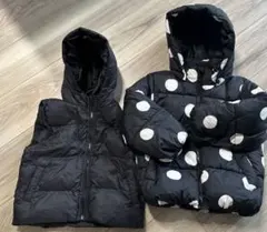 H&M 中綿ジャケット セット ブラック 無地＆ドット柄