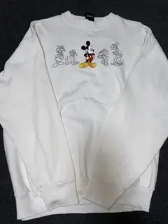 90s USA製 ミッキーマウス 刺繍 ホワイトスウェット