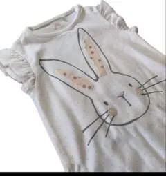 未使用　9-12ヶ月　うさぎワッペン　ドット柄　フリル袖　ロンパース