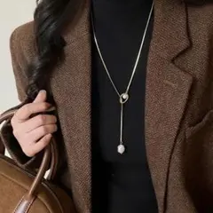 ロングネックレス ゴールド パール Y字 ネックレス 卒業 入学 ラリエット
