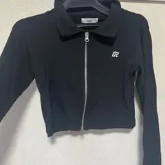 リブ編み ブラック クロップドトップス