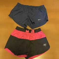 【NIKE & asics】ランニングショートパンツ2枚セット Mサイズネイビー