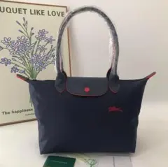 【新品】ハンドバッグ トートバッグ 肩掛けM ネイビー レッド(刺繍)
