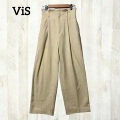 ビス ワイドパンツ S 黄色 ベージュ 裏起毛 センタープレス ハイウエスト