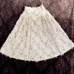 アプワイザーリッシェ　フリンジ　ジャガード　フレア　スカート　ベージュ