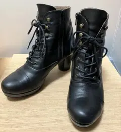 あしながおじさん レースアップブーツ 厚底 ショートブーツ　ブラック24.5cm