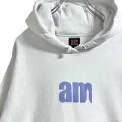 am プルオーバー フーディー パーカー プリント ホワイト 白 古着 L