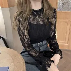 【新品】 シアートップス M 花柄 ブラック 黒 シースルートップス セレモニー