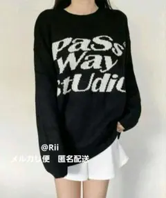 ロングニット　ブラック黒　ロゴ　オーバーニット　ミニワンピ