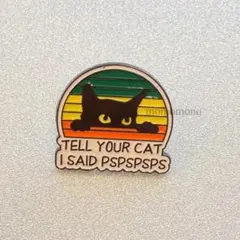 ピンバッジ　黒猫　猫にPSPSって言ってあげてね　ロゴ入　簡易ラッピング　160