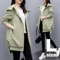 マウンテンパーカー　カーキ　L　アウター　コート　カジュアル　フード　ロング