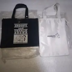 【新品未使用】スヌーピー マチ付き 黒系 ミニトートバッグ＆おまけ付
