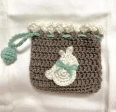 巾着 AirPodsケース うさぎ 編み物 ハンドメイド