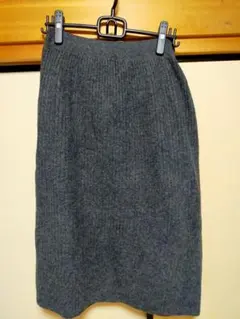 ユニクロスフレヤーンダークグレー リブ編み タイトスカートXL